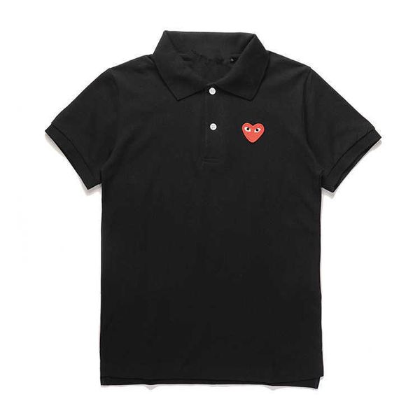 

heyplay fashion brand peach heart men's and women's pure cotton lapel short sleeve black red heart polo shirt for lovers, Black;white