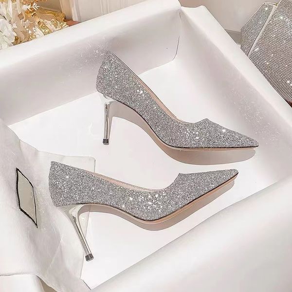 

dress shoes high heels women wedding bride gold luxury designer elegant party sandals strip pole dance silver 230303, Black