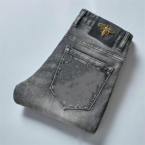 

mens jeans designer slim fit motorcycle biker denim for men fashion embroidery bee mans pants pour hommes237v, Blue