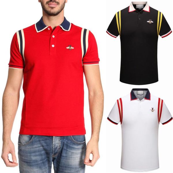 

polo shirt men applique embroidery striped sleeves comfortable summer short wear men's237h, White;black
