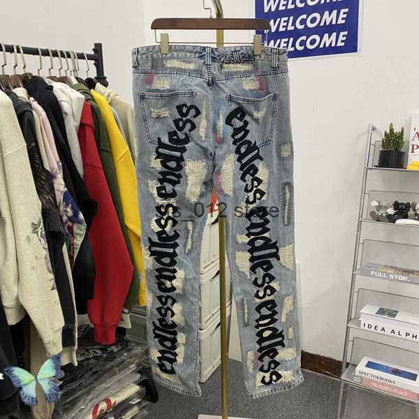 

men's jeans plus size high street endless jeans denim ripped embroidered pants men t230303, Blue