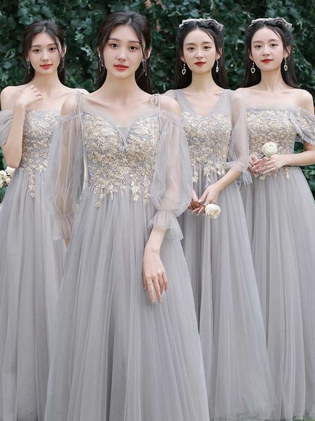 

women's clothing runway dresses grey bridmaid 2023 spring and summer fairy temperament appears thin wedding sister group dresses female, Black;gray