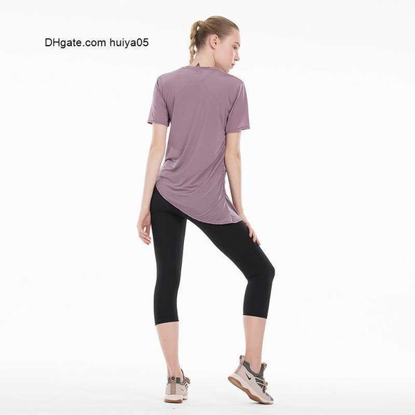 

loose naked-feels fabrics gym workout yoga t-shirt women breathable plain fitness sport short sleeved shirts 33