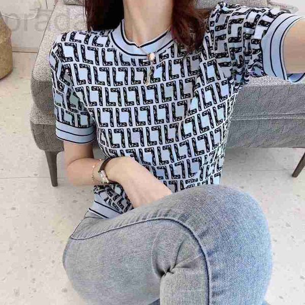 

women's knits & tees designer 2022 new high-quality temperament all-match round neck full f letter t-shirt ice silk small shirt thin ja, White