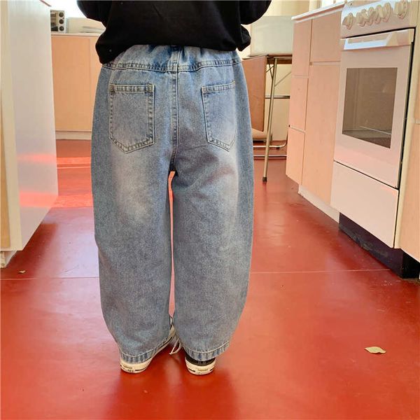 

spring 2023 new korean chil1en's straight denim trousers for boys and girls, Blue