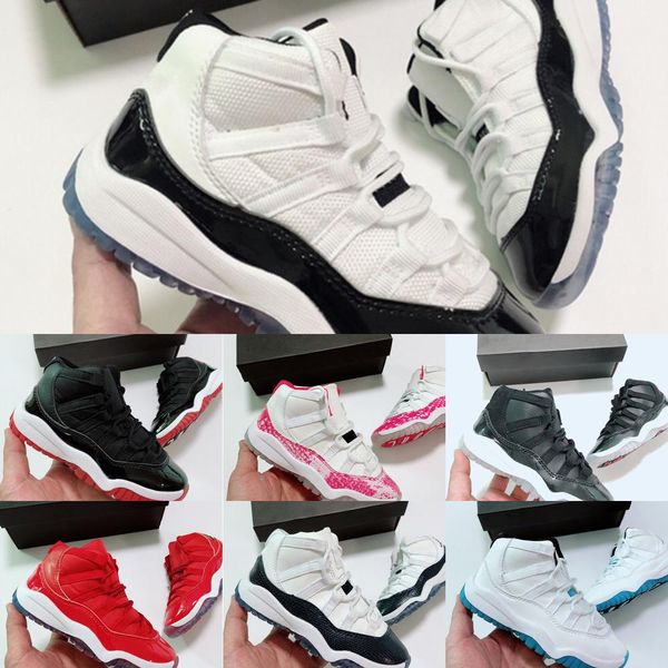 

kids 11 space jam bred concord gym red basketball shoes children boy girls 11s toddlers birthday gift youth sports tucker kim jones sneaker, Black