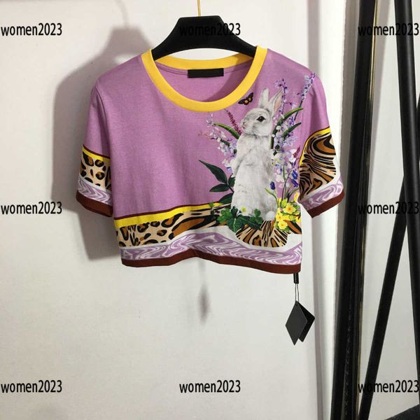 

luxury woman t-shirt lady short sleeve female fashion rabbit print size s-l summer new arrivals, White