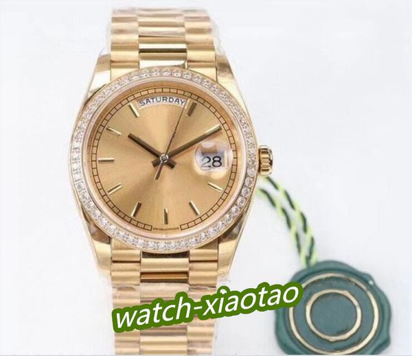 

automatic watch mens women's 36mm presidential yellow gold champagne diamond dial bezel 128348 128345 factory waterproof mechanical wat, Slivery;brown