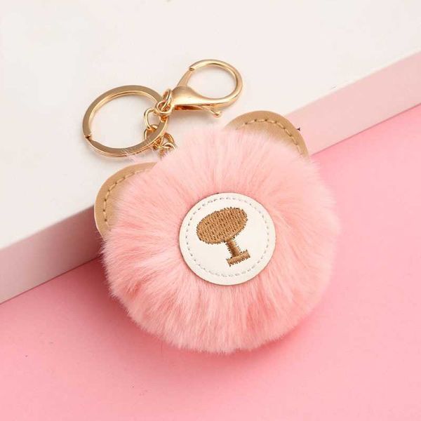 

key rings cute bear key ring fur ball key chains for women hanging decoration imitation rex rabbit hairy ball teddy bear schoolbag pendant r, Slivery;golden