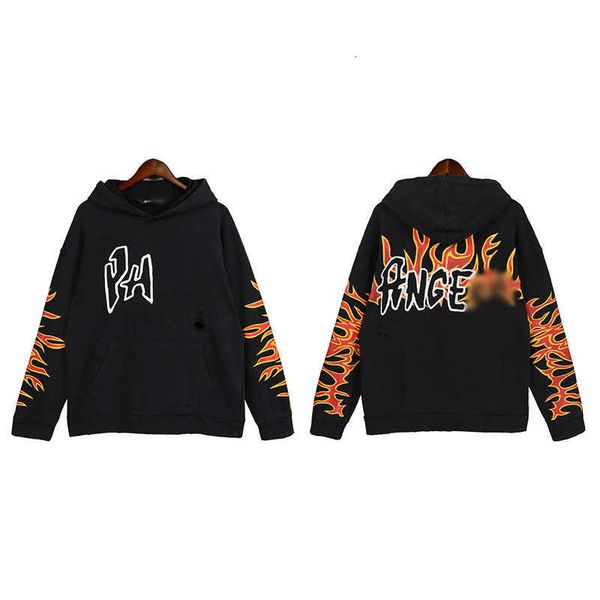 

angels palm 22 autumn/winter black flame print loose long sleeve hooded men's and women's sweatwear fashion
