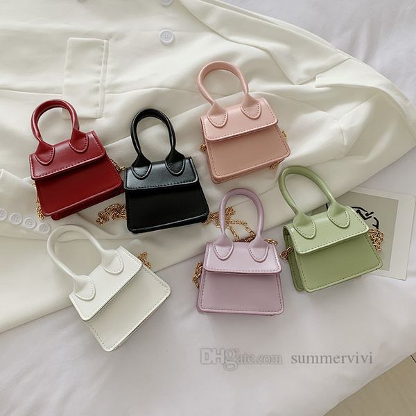 

ins kids handbags girls pu leather one-shoulder bags lady style children handbag girl metals chain messenger bag z0600, Black