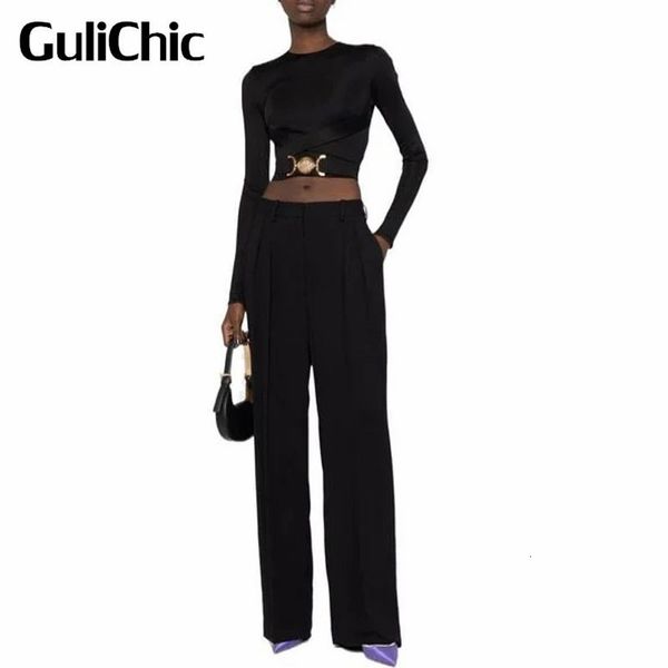 

womens pants capris 214 gulichic women fashion comfortable high waist skinny black flare 230302, Black;white