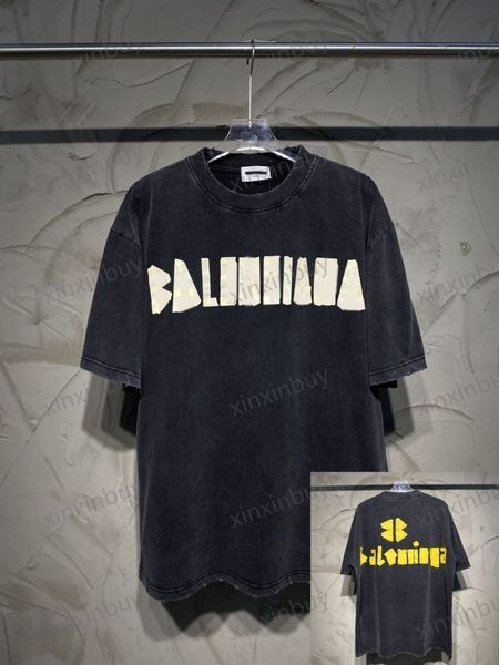 

xinxinbuy men designer tee t shirt 23ss tape destroyed letter print short sleeve cotton women black blue white khaki brown s-2xl, Black;brown