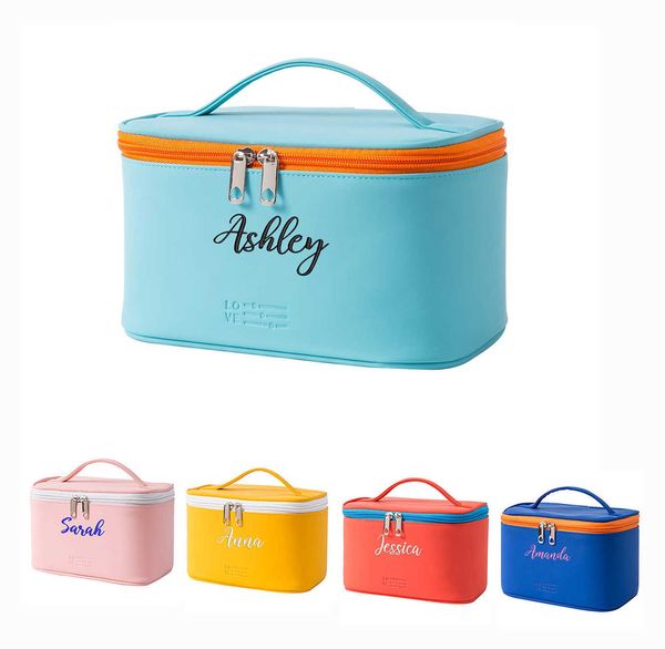 

cosmetic bags cases personalized makeup bag embroidery name portable travel cosmetic bag for women pouch pu leather waterproof gift for brid