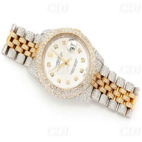 

2023luxury brand iced out lab grown diamond men watch quartz watch for men popular two tone gold plating hip h, Slivery;brown