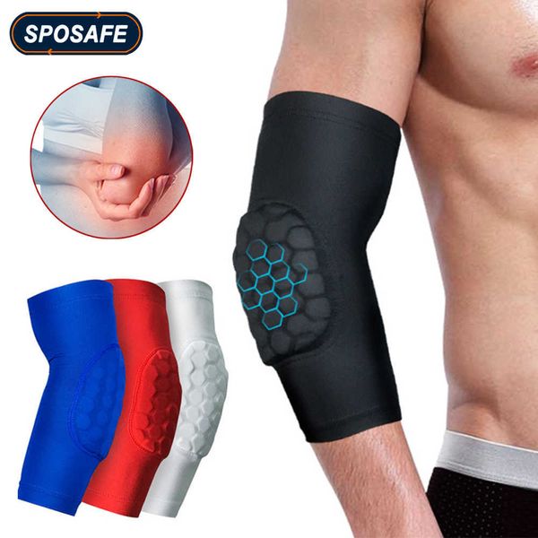 

elbow knee pads 1piece sports elbow compression sleeve arm forearm support brace crashproof honeycomb pad cycling running basketball arm gua, Black;gray