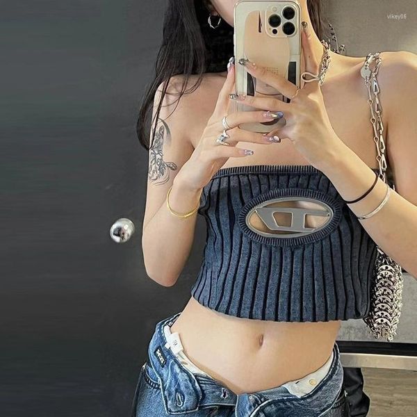 

women's tanks summer women's inner hollow metal retro knit tube croptop, White