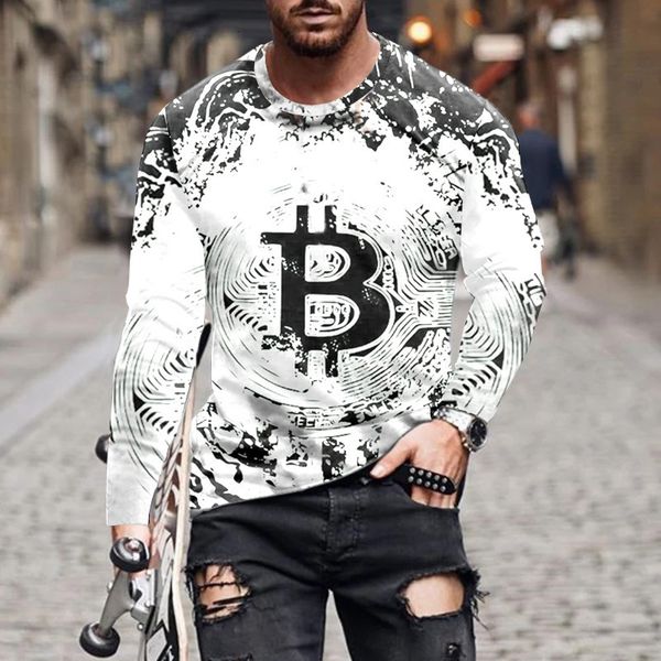 

men's tshirts daily tshirt autumn europe and america bitcoin graphic 3d print long sleeve tees fashion oneck pullover streetwear 23030, White;black