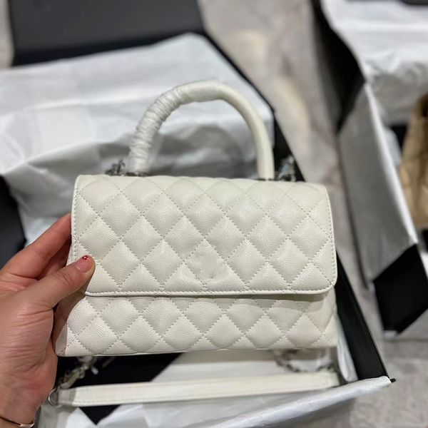 

luxury classic coco totes bags designer mini shoulder bag silver hardware caviar calf leather quilted plaid chain handle single flap selzbur