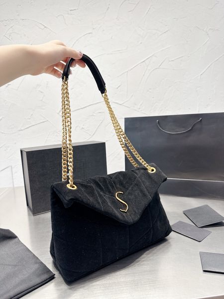 

2023 women envelope puffer quilted handbag flap shoulder messenger bags loulou cloud crossbody bag sheepskin leather solid color clutch tote