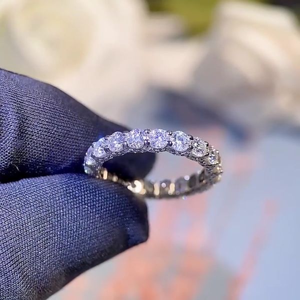 

eternity moissanite ring 925 sterling silver party wedding band rings for women bridal engagement jewelry pass diamond test, Slivery;golden