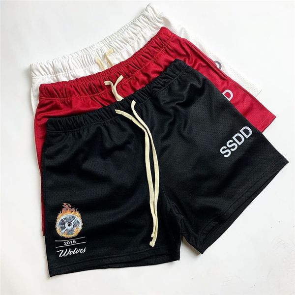 

men's shorts mesh breathable mens running quick dry beachwear fitness workout short pants wolves training jogging sportswear 230303, White;black