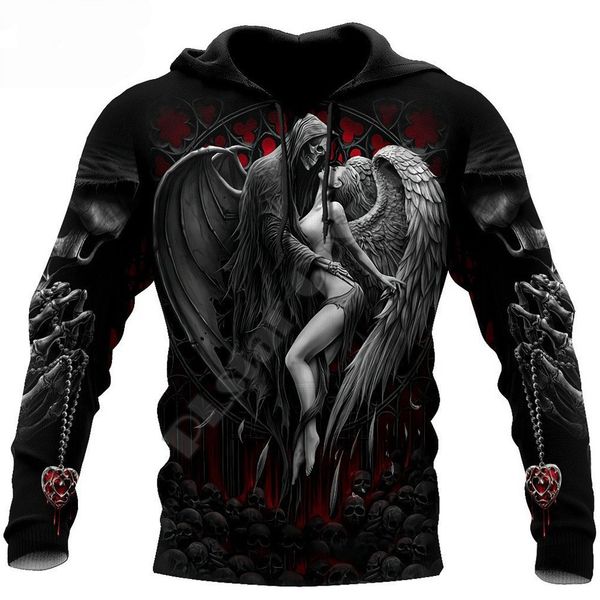 

men's hoodies sweatshirts reaper skull angel and demon 3d all over printed autumn men casual zip pullover streetwear sudadera hombre 23, Black