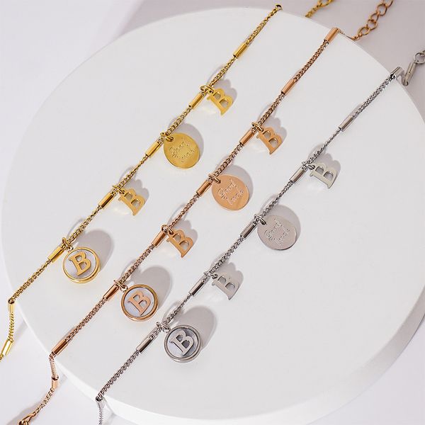 

Women's titanium steel letter B openwork pendant splicing chain mother shell inlaid jewelry wholesale