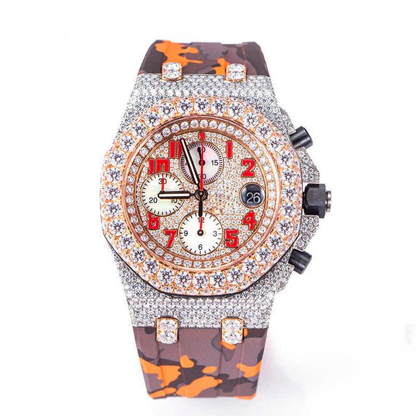 

brand custom dign men woman luxury hand set iced out diamond moissanite watch, Slivery;brown