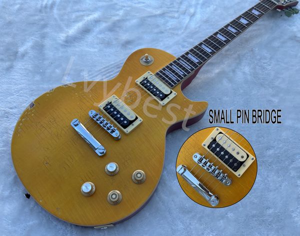 

in stocking electric guitar can ship out at once relic electric gutiar yellow flame grain chrom parts zebra pickups no pickgaurd small pin b