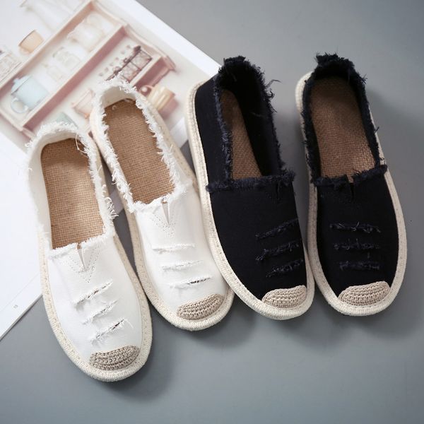 

dress shoes woman flat slip on canvas summer strap loafers straw espadrilles ladies casual comfort lazy female fashion autumn 230303, Black