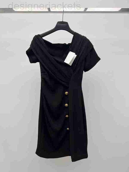 

runway dresses designer milan 2023 new spring summer v neck short sleeve panelled brand same style g9mm, Black