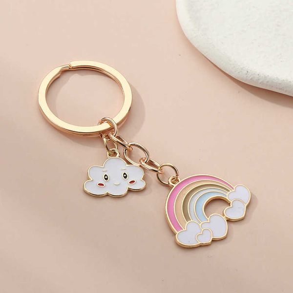 

key rings cute rainbow cloud keychain smile face key ring enamel key chains for women girls handbag accessorie diy handmade jewelry gifts r2, Slivery;golden