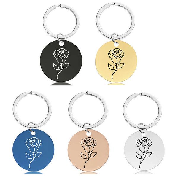 

key rings pendant keychain accessories european and american round pendant month flower birthday and holiday gift lettering metal keychain r, Slivery;golden