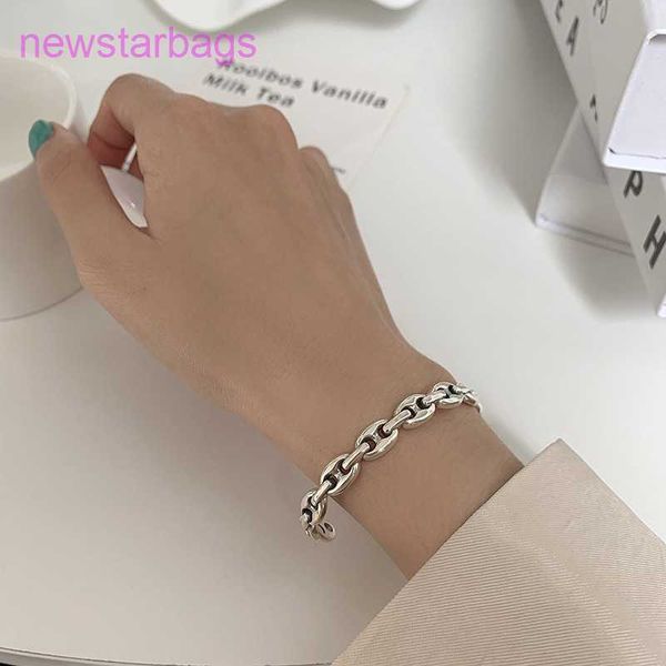

designer herms bracelet for sale korean version s925 silver bracelet female thai sweet pig nose geometric opening personalized creative, Golden;silver