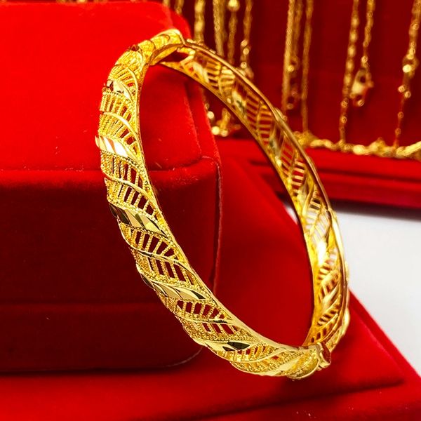 

8mm hollow women bangle bracelet elegant wedding traditional jewelry 18k yellow gold filled classic fashion accessories, Black
