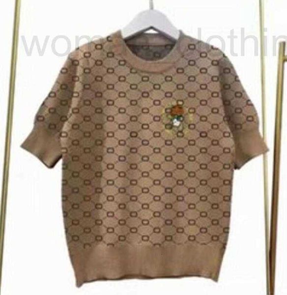 

designer women striped knitted sweaters 2022 female round neck short sleeve elastic knitwear t-shirt 0l2g, White;black