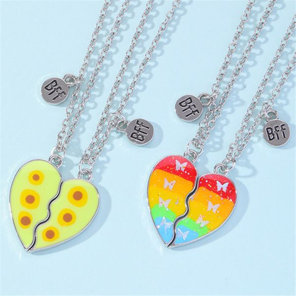 

friends letters 2pcs /set designer necklace for children pink purple heart bff butterfly pendant student necklaces silver chain friendship j
