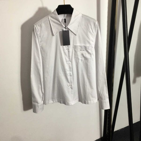 

23ss women designer brand shirts chest alphabet printing pocket lapel long sleeve shirt fashion long sleeved t-shirt base womens clothes, White