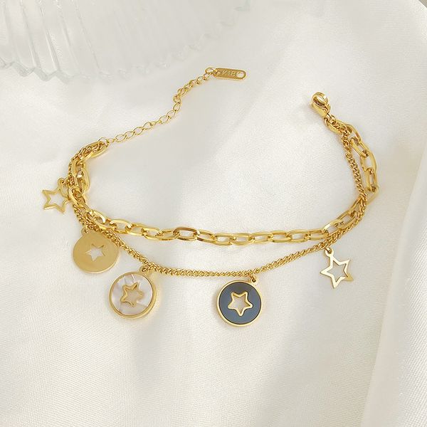 

Designer fashion trend personality openwork star pentagram titanium steel bracelet simple versatile hand jewelry wholesale