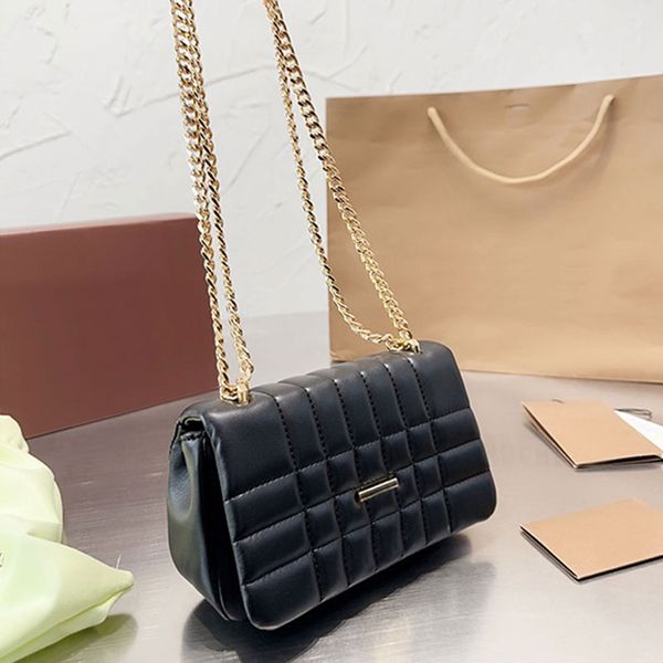 

plain chain crossbody bag women handbags purse genuine leather gold hardware fashion letters quilted shoulder bags hand wallets 18cm