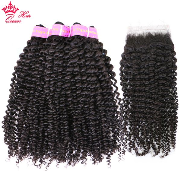 

100% brazilian virgin human raw hair bundles with closure kinky curly natural color 1b bundles with lace closure ing, Black;brown