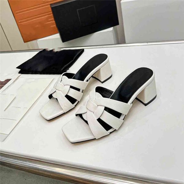

design sandals luxury 2023 fashion yslity women summer high heels leather cross lace up student casual slippers 02-01, Black