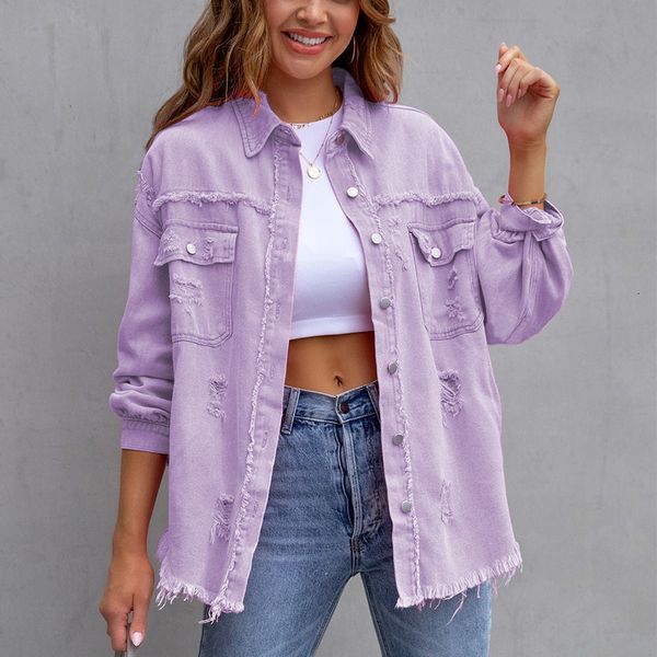 

womens jackets sigutan spring autumn fashionable mid length perforated loose women denim coat casual lapel female jacket 230302, Black;brown