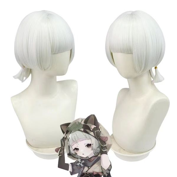 

game original god early pomelo cosplay wig 30cm short white hair, Black