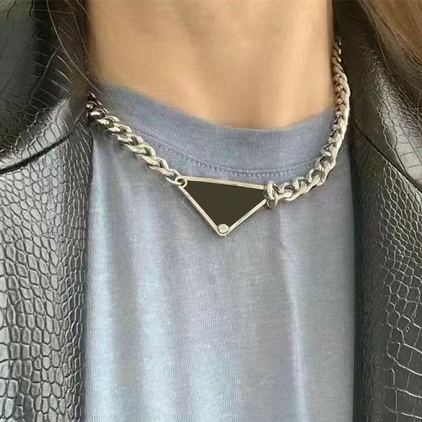 

fashion designer pendant necklaces for man woman jewelry metal triangle letters pendant gifts with box, Silver
