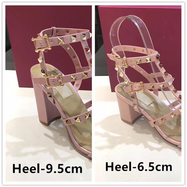 

2020 fashion stud sandals genuine leather slingback pumps ladies high heels fashion rivets shoes party high heel 6 5 9 5310e, Black