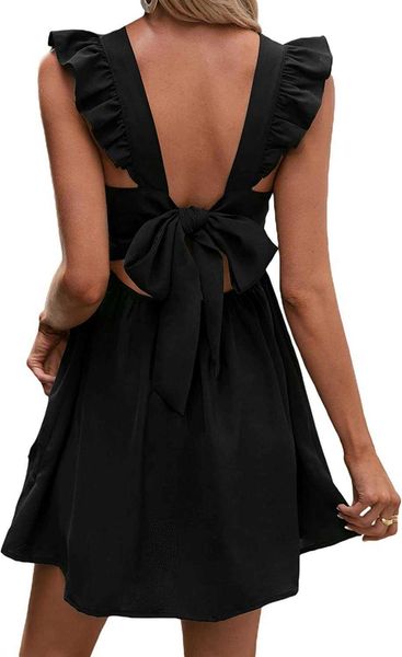 

women's dresse backless skirt s ladies lace dresses tie back ruffle strap line fit short dress9o4k, White;black