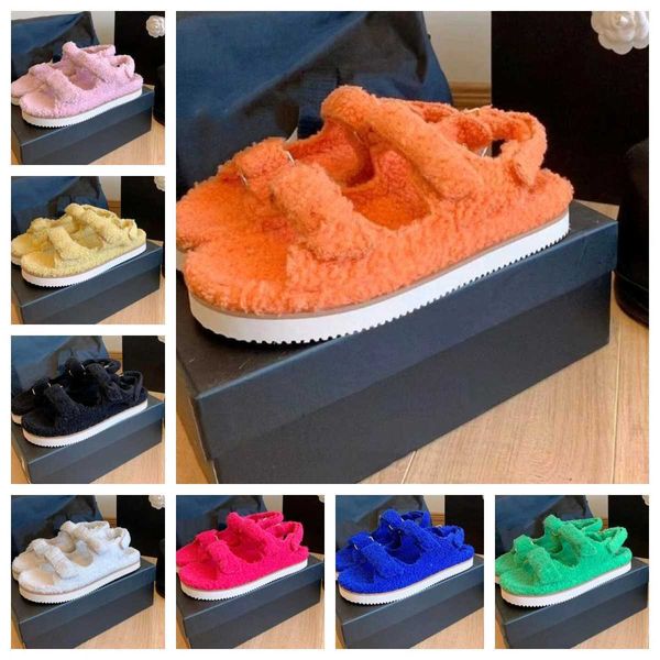 

womens lamb wool sandals designer candy color leisure winter plush warmth sandals lady warmth outdoor gladiator slipper beach, Black