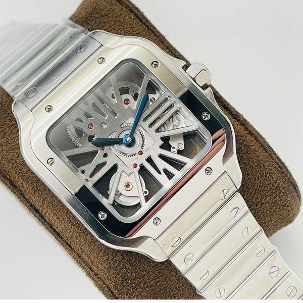 

v8 factory square watch luxury mens skeleton watches silver case white dial 40mm 904l stainless steel case eta4s20 automatic waterproof with, Slivery;brown